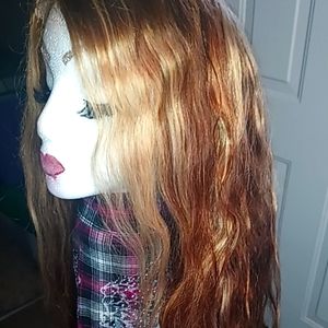 Box full (9) of used, 1 new, human hair wigs plus bag of new braid bundles